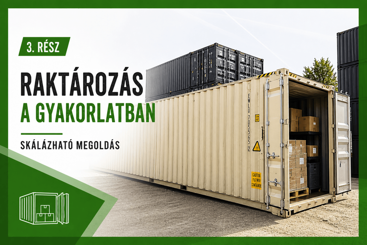 Hajózási konténer raktározási felhasználása nyitott ajtóval, skálázható tárolási megoldás zöld grafikai borítókép stílusban